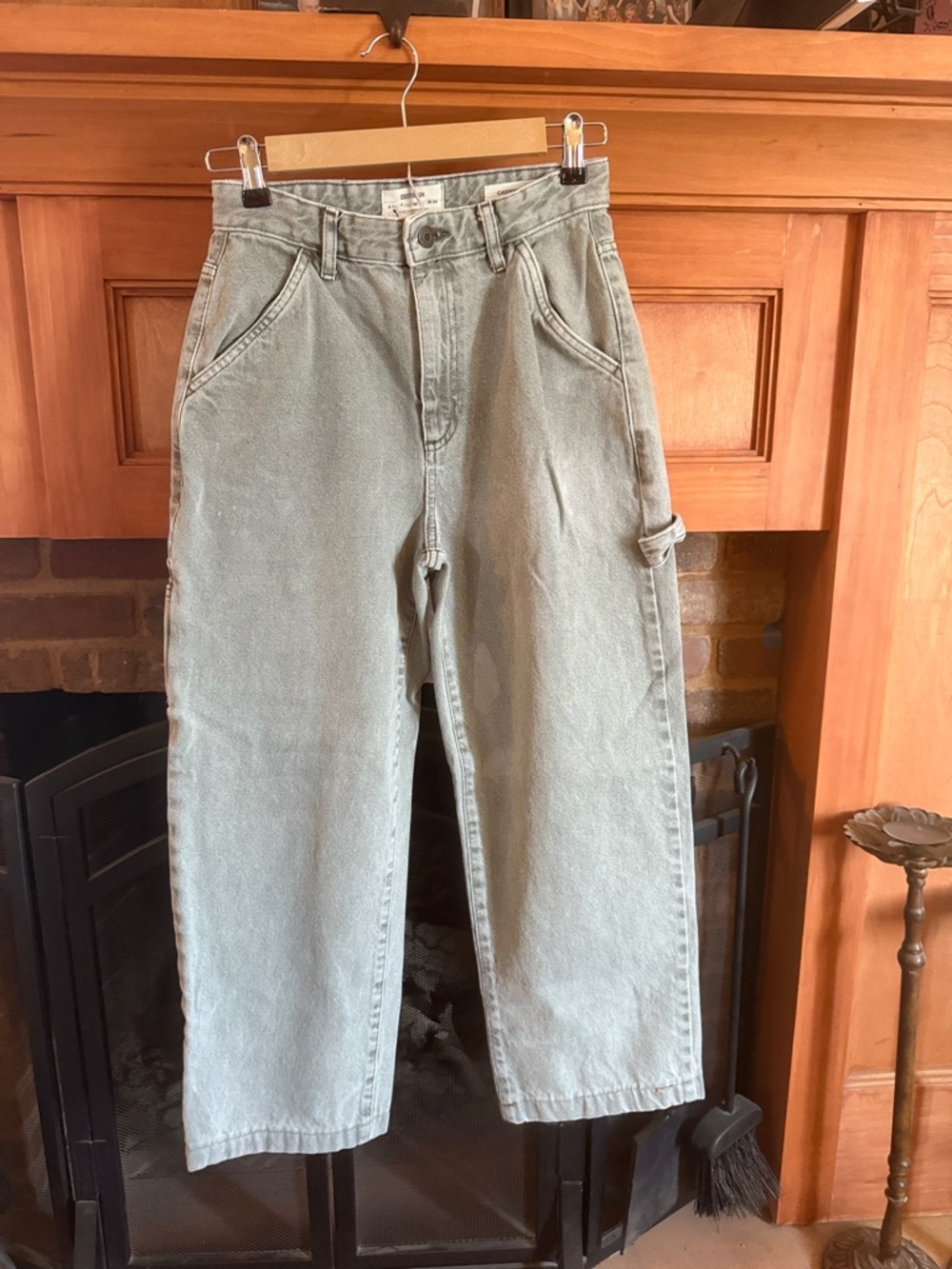 Cotton On Women's Light Gray Green Carpenter Utility Jeans Denim Size 4 Casual